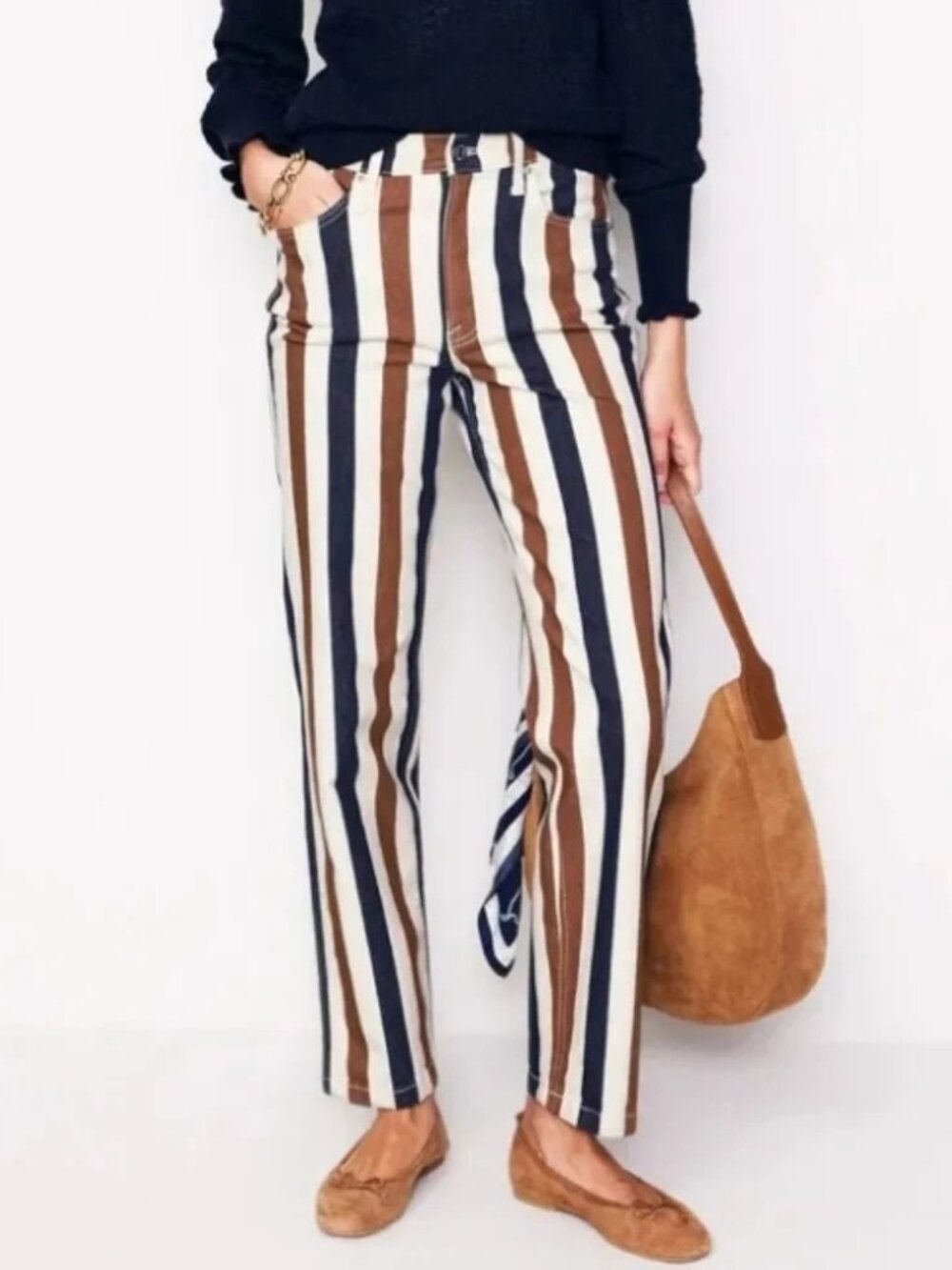 BODEN Stripe Stretch Jeans High Rise Brown Blue Ivory Stripes 5 Pocket Size 31